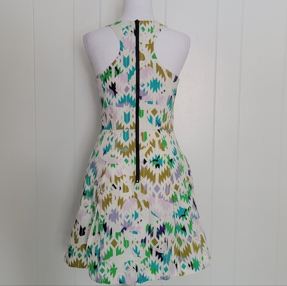 SALE Milly Sleeveless Coastal A Line Dress Geometric Crisp Cotton Party Chic 4 - Picture 3 of 11